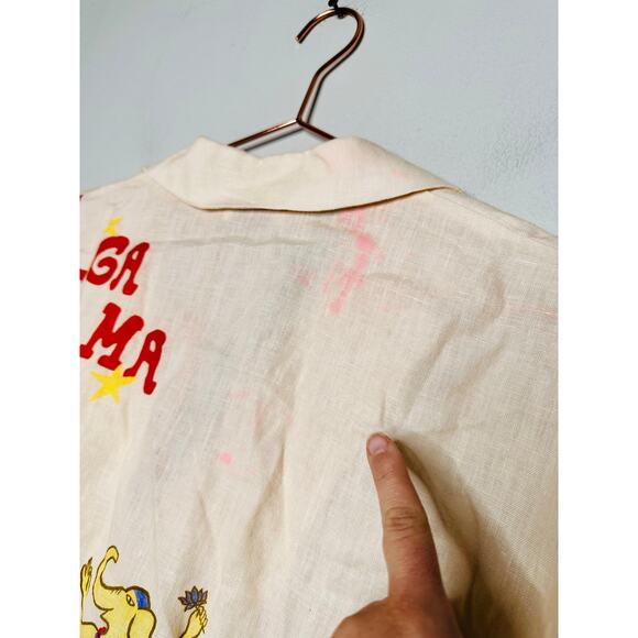 RHODE Off-White Graphic Whimsical Patches Front Button Collared Nola Top Size L - Picture 13 of 16